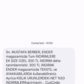 Ender Mağazaları Verdiği İndirimi Uygulamıyor Ve Ürün İadesi Almıyor