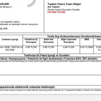 Vodafone Taahhütlü Faturada Değişiklik