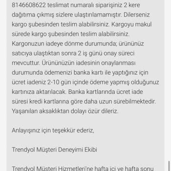 Emsan Mutfak Kargo Teslim Edilmedi