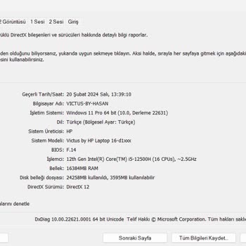 HP Victus 16 D1023 NT FPS Sorunu Çözülmüyor