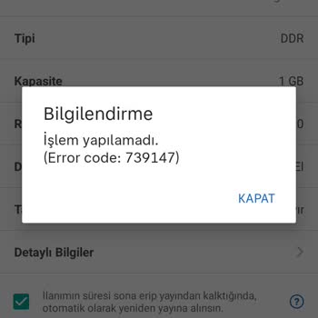 Sahibinden Error Code 739147