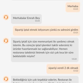Trendyol GO Siparişi İptal Etmedi