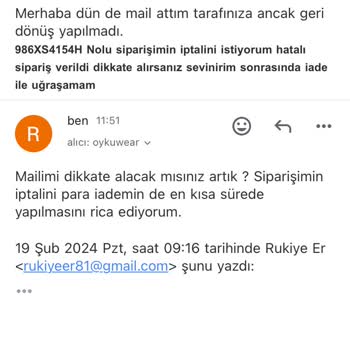Öyküwear Butik Sipariş İptali Yapmadı