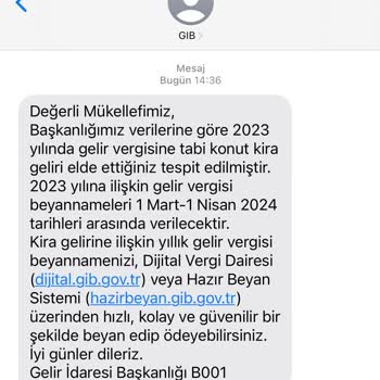Gelir İdaresi Başkanlığı Gıb Den Gelen Olmayan Kira Geliri Mesajı