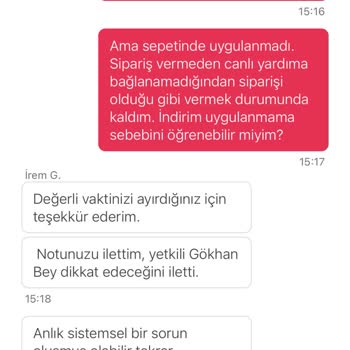 Yemek Sepeti Kampanya/İndirim Uygulanmaması