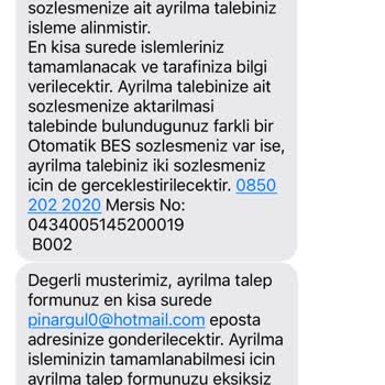 Türkiye Sigortalar BES İptali