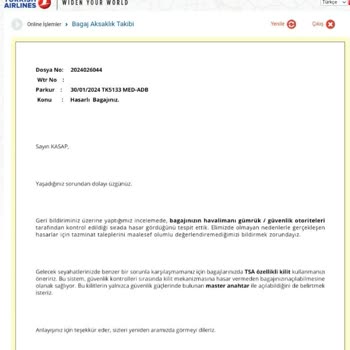 Türk Hava Yolları Hasarlı Bagaj Şikayeti