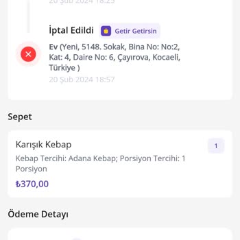 Getir İtinayla İade Yapılmaz.
