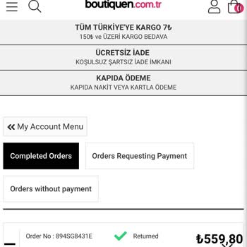 Boutiquen Markasının Siparişi Göndermeyip Eksik İade Yapması