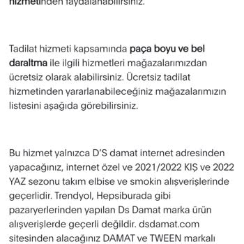 DS Damat Şubelerinin Sattığı Ürünün Terzi İşlemlerini Yapmama İnadı