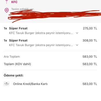 KFC Siparişinde Eksik Gönderilen Ürünler
