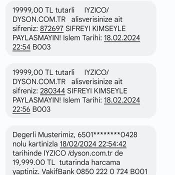 Dyson Kartımdan İzinsiz Para Çekimi