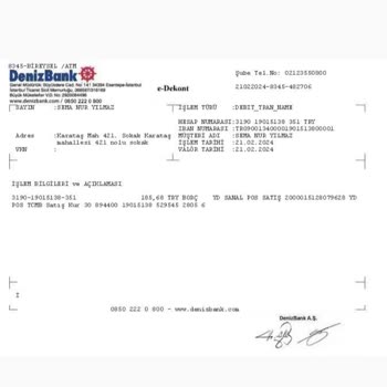Denizbank 185 TL Kesinti
