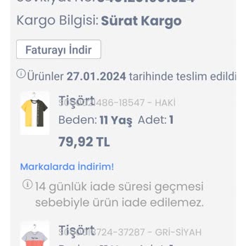 Zep Kids İki Tane T-shirt Sipariş Vermiştim Bir Tane Geldi!