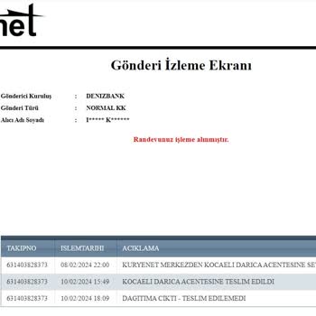 Denizbank Kuryenet Kredi Kartı Gönderi