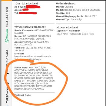 Arçelik - Grundig TV Arıza Sonrası Değişim Talebini Reddediyor.