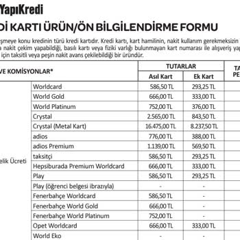 Yapı Kredi Bankası Yıllık Kredi Kartı Ücretinin Erken Tahsil Edilmesi