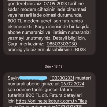 Telkoturk Yöntürk Modem Parası İsteme Sorunu