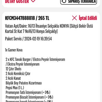 KFC Para İadesi Yapılmadı