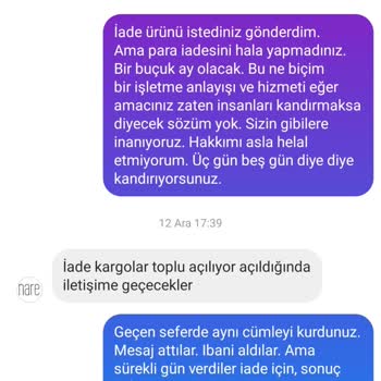 Falsche Produkte, ausstehende Rückerstattung von Nare Giyim