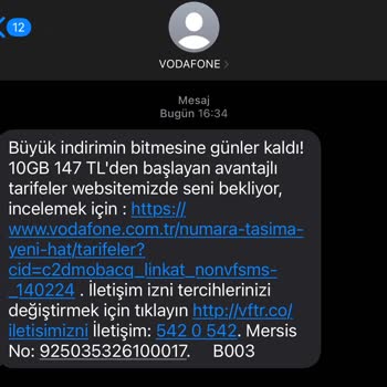 Vodafone İstenmeyen Mesaj Hakkında