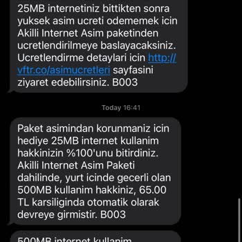 Vodafone İnternet Aşım Bedeli