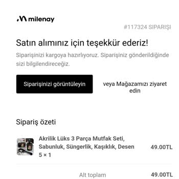 Milenay İsimli Şirketten Ürün Aldım