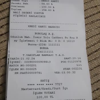 BURULAŞ Pos Cihazı Hata Verdi.