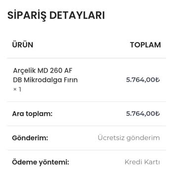Akakçe Arçelik Mikrodalga Fırın Siparişi