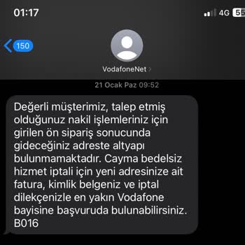 Vodafone Net Nakil İşlemi Yapmıyor Üstüne Cayma Bedeli İstiyor.