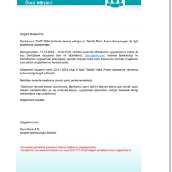 Denizbank Faizsiz Taksitli Nakit Avans Vermiyor Yeni Müşteriyim