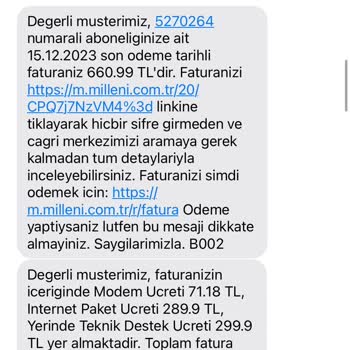 Millenicom Teknik Destek Ücret Hatası