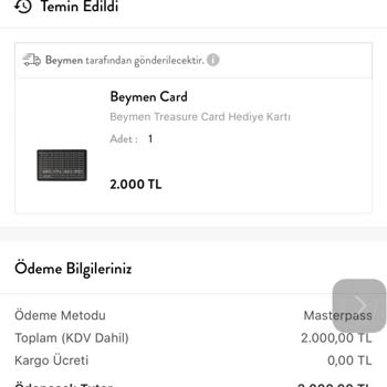 Beymen Satın Alınan Ürünün Gönderilmemesi