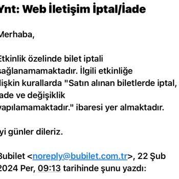 Bubilet Konser Bileti İptali