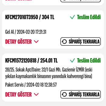 KFC İptal Olan Siparişim Teslim Edildi Gözüküyor