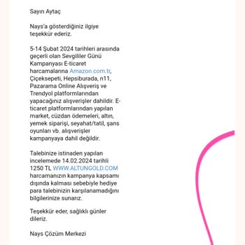 Nays Nakit İademi Yapmadı