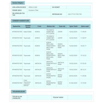 PTT Kargom Elime Ulaşmadı.