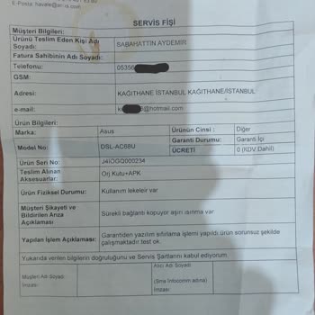 Asus Bilgisayar Asus Servis Arızalı Modemi Tamir Etmeden Teslim Ettiler
