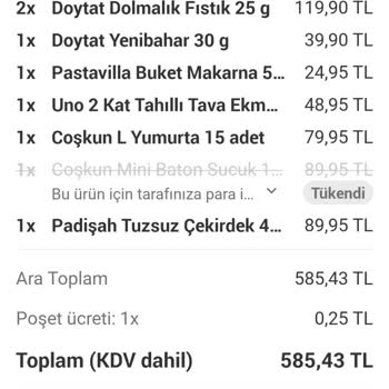 Yemeksepeti Market Ve Mahalle Teslimatlarının Yanlış/eksik Olması.