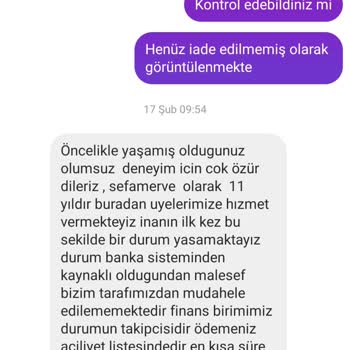 Sefamerve Para İadesi Yapılmadı