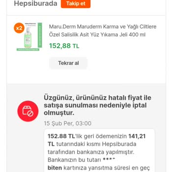 Maruderm Siparişim İptal Edildi