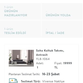 Vivense Koltuk Takımı Siparişim Verilen Tarihte Teslim Edilmedi Ve Süre Uzadı