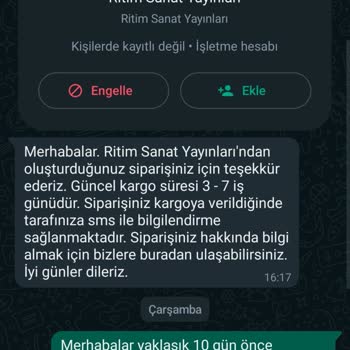 Ritim Sanat Yayınları Gönderilmeyen Sipariş Ve Muhatap Bulamama.