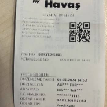 HAVAŞ'ın Küfürlü PNR No İçeren Bileti