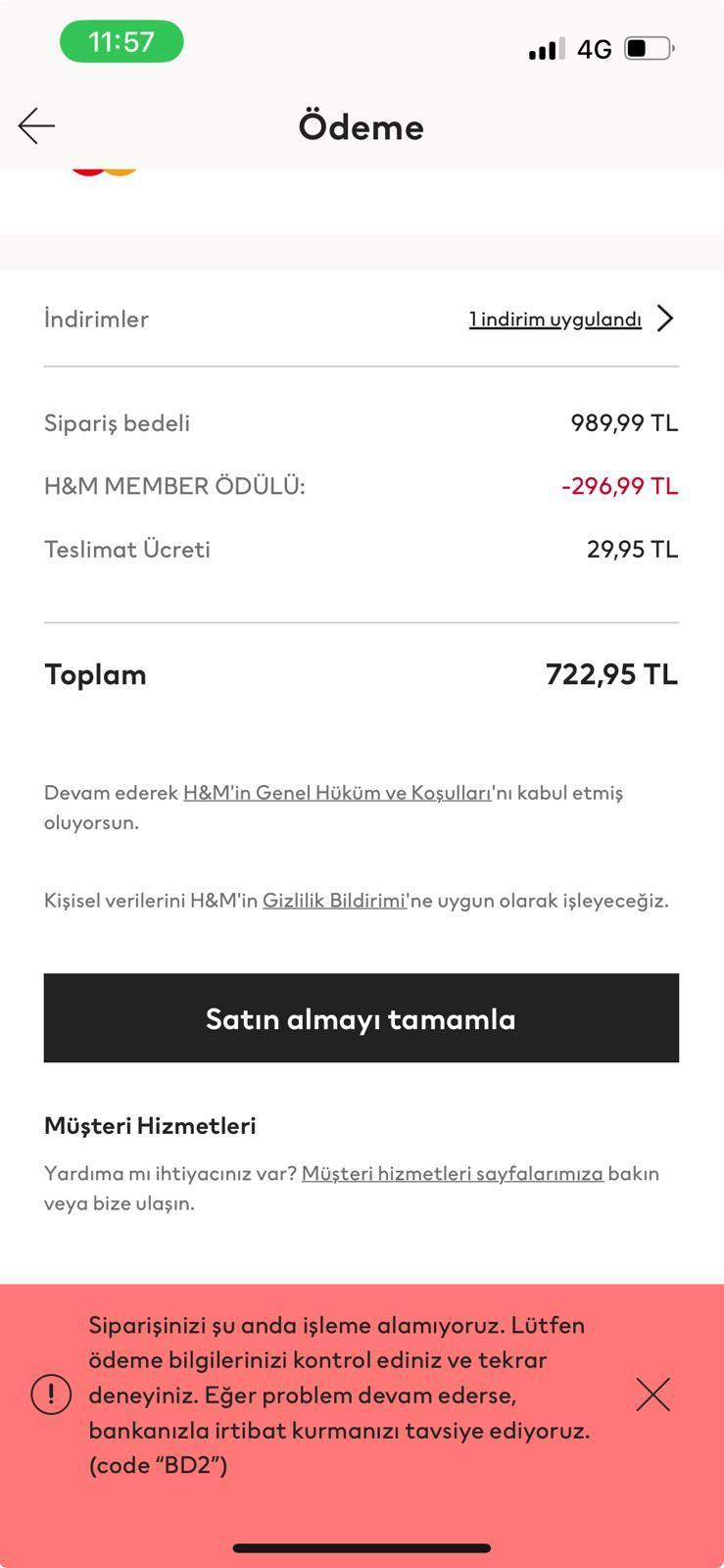 H\u0026M HM Ma?azas?ndan Al??veri? Yaparken BD2 Hata Kodu Veriyor - ?ikayetvar