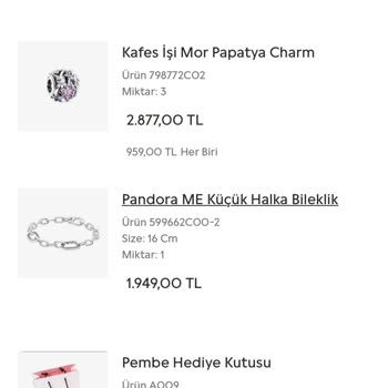 Pandora Mücevher Pandora Eksik Ürün Gönderdi
