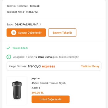 Trendyol Joystar Termos Elimde Patladı