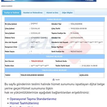 Aras Kargo Bornova Doğanlar Şubesinin Kaybettiği Kargom