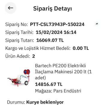PttAVM Pars Endüstri Ürünümü Kargoya Vermiyor