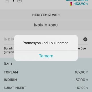 Watsons Promosyon Kodu Bulunamamaktadır Hatası.